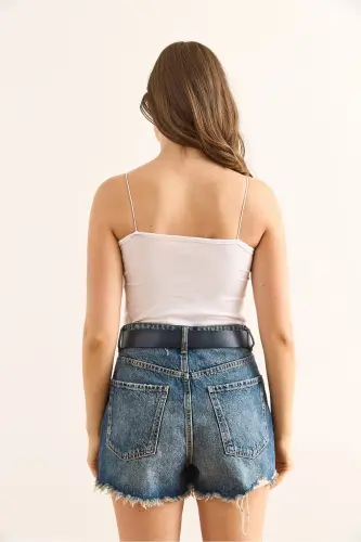 Ayol Qora Oq Ip Bog'lamli Crop 2 li Paket Bluz B - 5