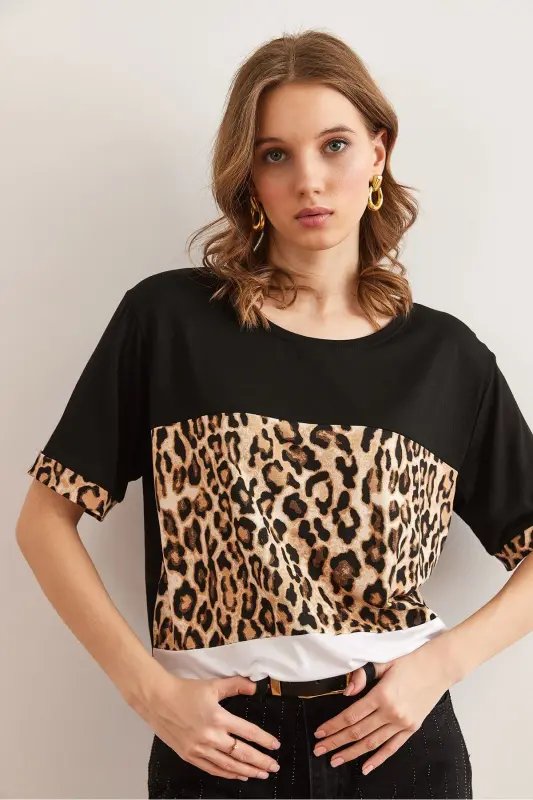 Ayol Qora Oq Libos Leopard Bezakli Trikotaj Viskoza - 11