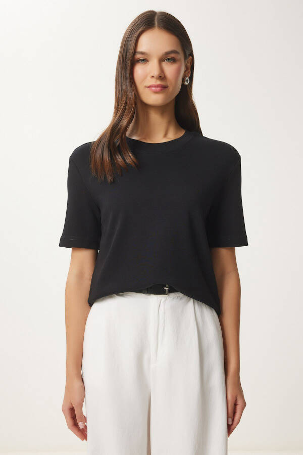 Ayol Qora Paxtalik Asosiy Trikotajli Futbolka AG00001 - 3