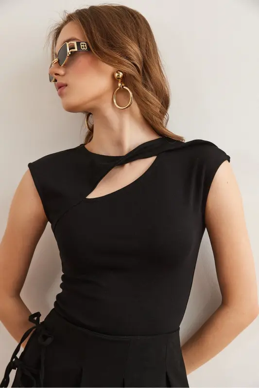 Ayol Qora Tomchi Kesikli Yelkali Paxta Moda - 6