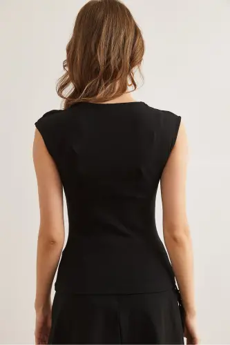 Ayol Qora Tomchi Kesikli Yelkali Paxta Moda - 8