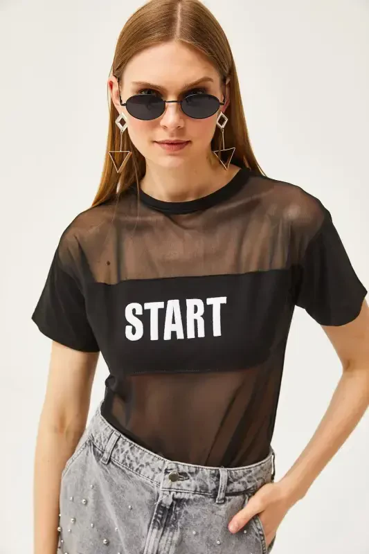 Ayol Qora To'rli Kashtali футболka TSH-1900079 - 3