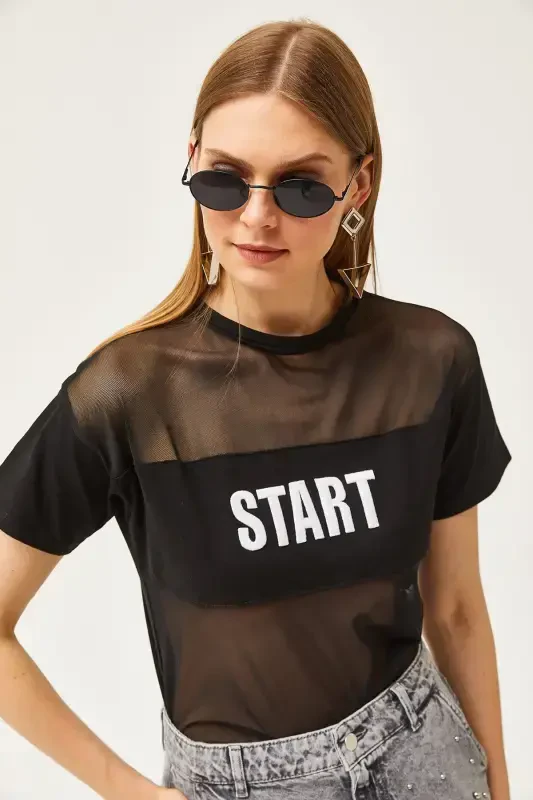 Ayol Qora To'rli Kashtali футболka TSH-1900079 - 4