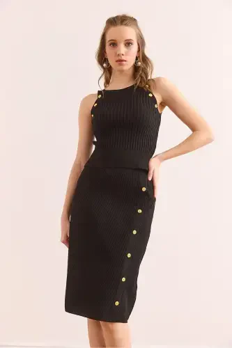 Ayol Qora Tugma Tafsilotli Pastki Triko Kostyumi TKM- - 2