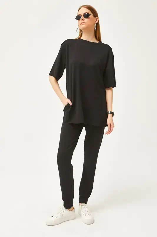 Ayol Qora Tushgan Kristalli Pastki Yuqori Kostyum TKM-1900 - 3