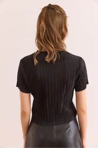 Ayol Qora Velosiped Yoqasi Pilili Crop Bluz BLZ-190 - 7