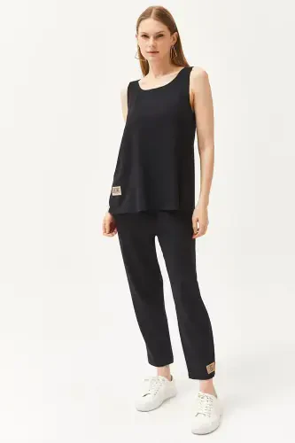 Ayol qora yengsiz keng bluzkali pastki yuqori billur toshli - 3