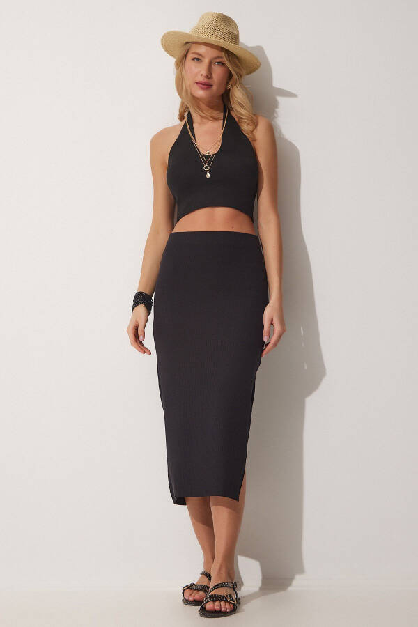 Ayol qora yirtqichli fitilli qalam yubka MC00176 - 5