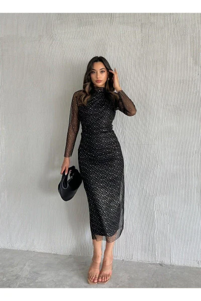 Ayol Qora Yoqali Kumush Nuqta Tafsilotlari Transp - 4