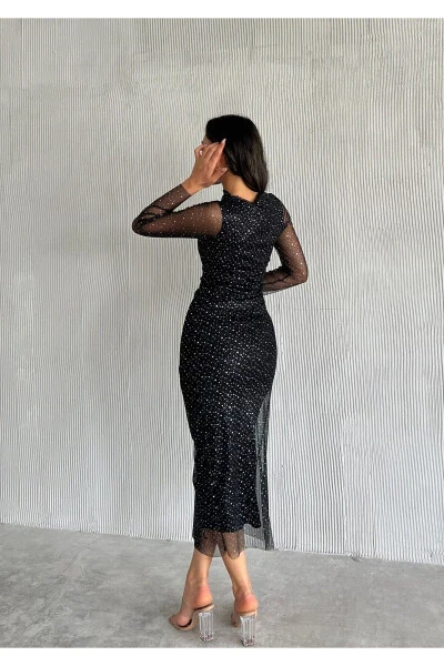 Ayol Qora Yoqali Kumush Nuqta Tafsilotlari Transp - 5