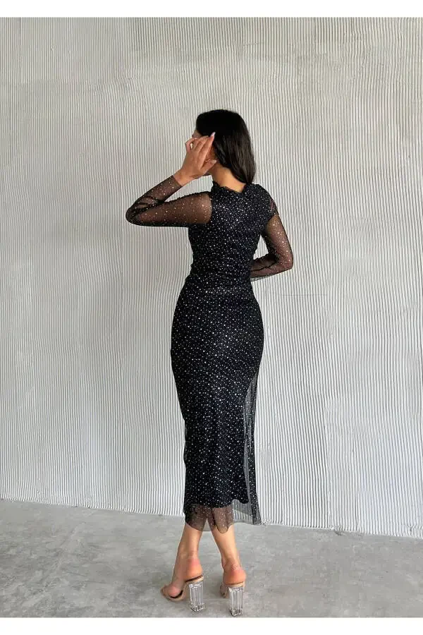 Ayol Qora Yoqali Kumush Nuqta Tafsilotlari Transp - 5