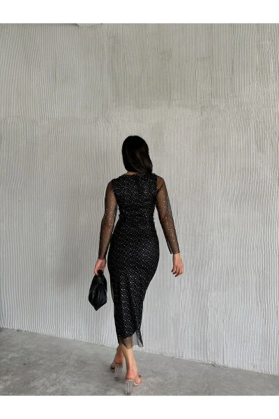 Ayol Qora Yoqali Kumush Nuqta Tafsilotlari Transp - 8