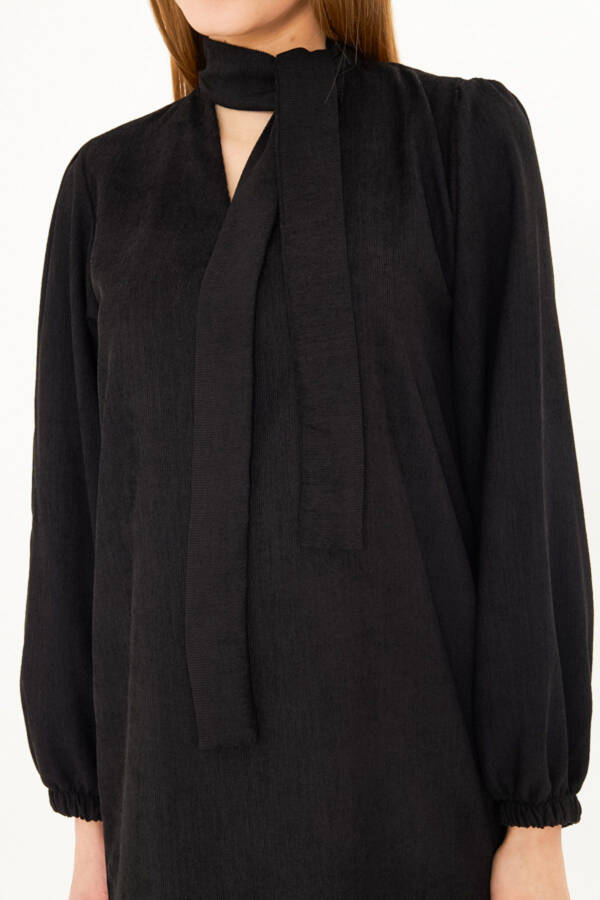Ayol Qora Yoqasi Bog'lamali Yenglari Rezinkali Qadi - 7