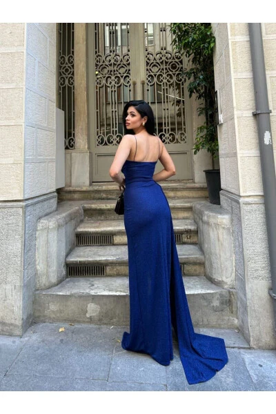 Ayol Saks ip askili yaltiroq Fukuro mato abiye ko'ylak - 5