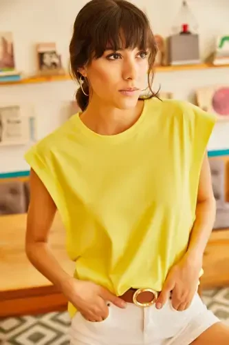 Ayol Sarı Ko'ltiq Osti Qismli Yarasa T-shirt TSH- - OLALOOK (1)
