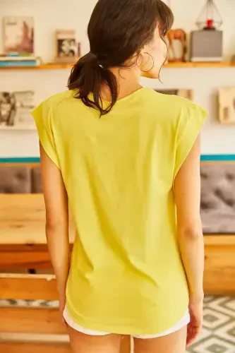 Ayol Sarı Ko'ltiq Osti Qismli Yarasa T-shirt TSH- - 5