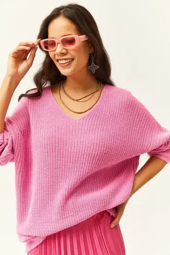 Ayol Shakar Pushti V Yoqasi Salonik O'rash Oversize Triko Tunik TNK-19000081-Shakar Pushti - 1