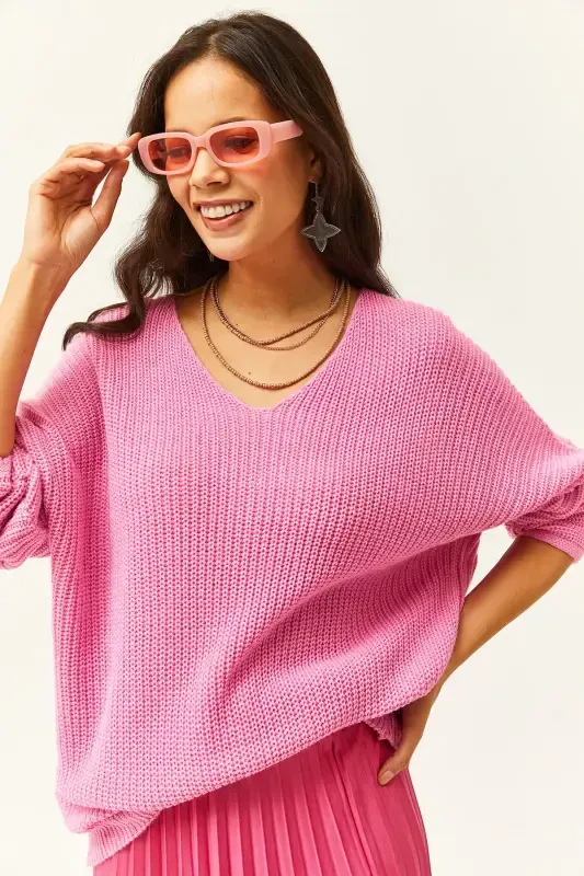 Ayol Shakar Pushti V Yoqasi Salonik O'rash Oversize Triko Tunik TNK-19000081-Shakar Pushti - 1