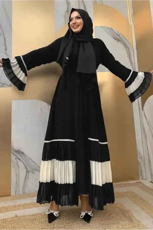 Ayol Siyoh (QORA-OQ) Pliseli Volanli Abaya T 4547-SIYOH (SIYOH - 2