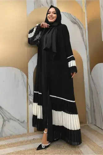 Ayol Siyoh (QORA-OQ) Pliseli Volanli Abaya T 4547-SIYOH (SIYOH - 4