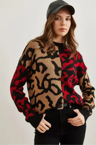 Ayol Taba Qizil Leopard Blokli Triko Ko'ylak KZK-19000832-Taba Qizil - 2