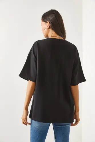 Ayol tek rangli qora old va orqa bosmali 2 ipli unisex o - 5