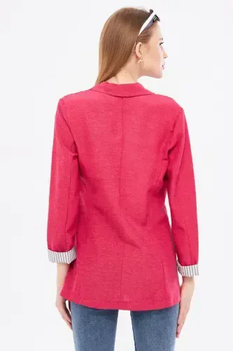 Ayol To'q Fuchsia Yeng Ichki Chiziqli Yagona Tugmali Kurtka ARM-22K001122-To'q Fuchsia - 5