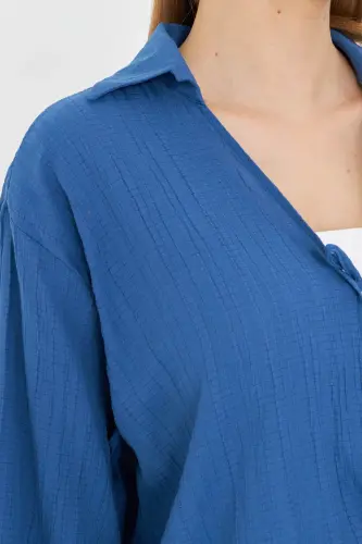 Ayol To'q ko'k ko'ylak Yoqali Oldindan bog'ichli Kimono ko'ylak ARM-25K001006-To'q ko'k - 4