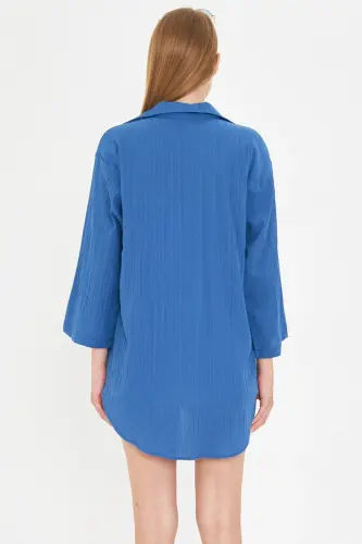 Ayol To'q ko'k ko'ylak Yoqali Oldindan bog'ichli Kimono ko'ylak ARM-25K001006-To'q ko'k - 5