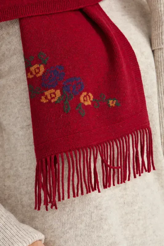 Ayol triko cheti gulli jun ro'mol V.Qizil-V.Qizil - 3