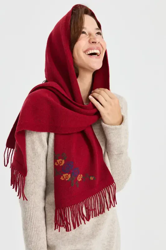 Ayol triko cheti gulli jun ro'mol V.Qizil-V.Qizil - 5