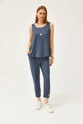 Ayol Tutun Ko'lsiz Salash Bluzkali Pastki Yuqori Kristall To'plami TKM-19000271-Tutun - 2