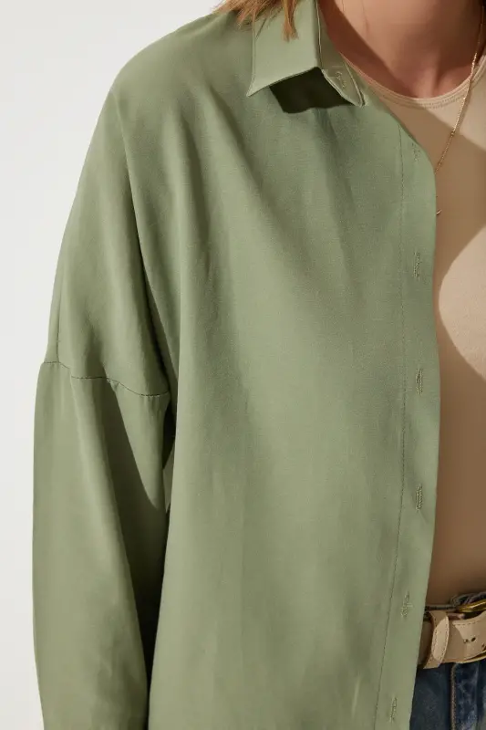 Ayol Xaki Oversize Uzun Asosiy Ko'ylak DD00842 - Xaki - 8
