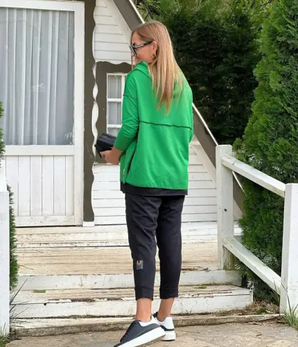 Ayol yashil kapüşonli etek uchi detalli arma ikkilik to'plam - BÜYÜKBEDENIZ (1)