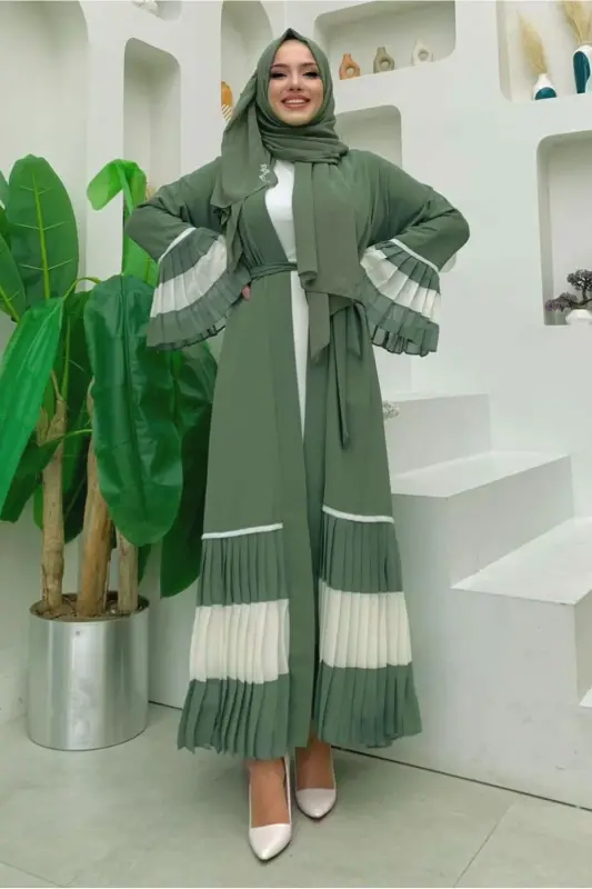 AYOL YASHIL (MINT) PILISET DETALLI VOLANLI ABAYA T 4547-YASHIL (MINT) - 2