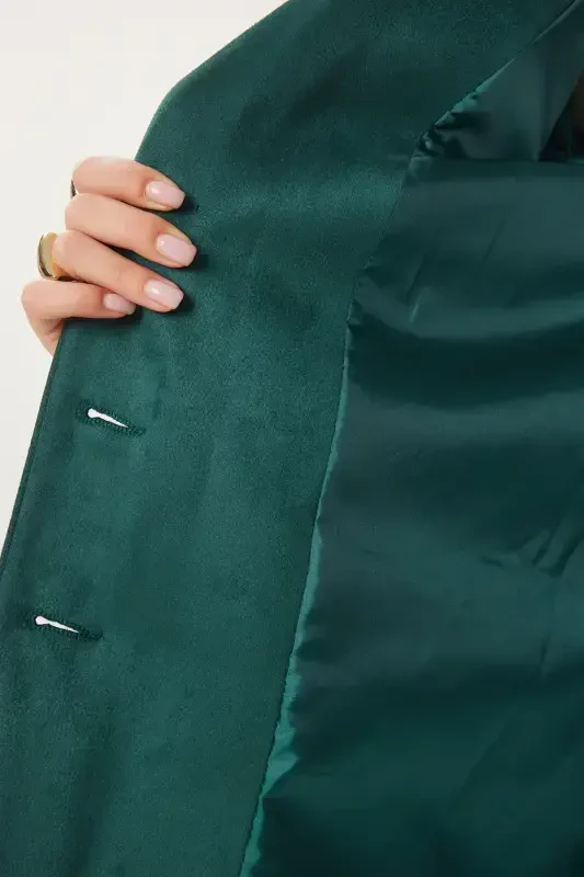 Ayol Zumrad Yashil Premium Zamsh Blazer Kurtka FN03443-Zumrad Yashil - 5