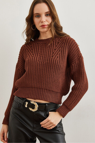 Ayollar Achchiq qahva Rulonka Yoqa Qalin To`qimachilik Katta Triko Ko`ylak KZK-19000856 - OLALOOK (1)