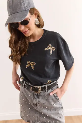 Ayollar Antrasit Leopard Bant Tafsilotli Paletli Yuvish - 3