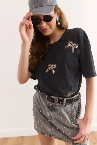 Ayollar Antrasit Leopard Bant Tafsilotli Paletli Yuvish - 7