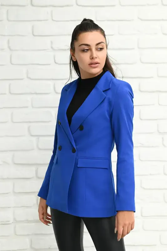 Ayollar astarli blazer kurtka 0101-22-Saks Moviy - KOZA BUTIK