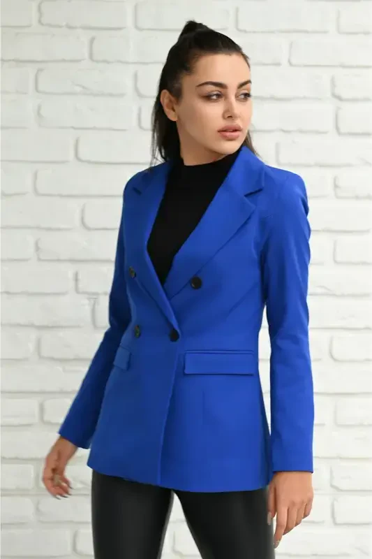 Ayollar astarli blazer kurtka 0101-22-Saks Moviy - 3