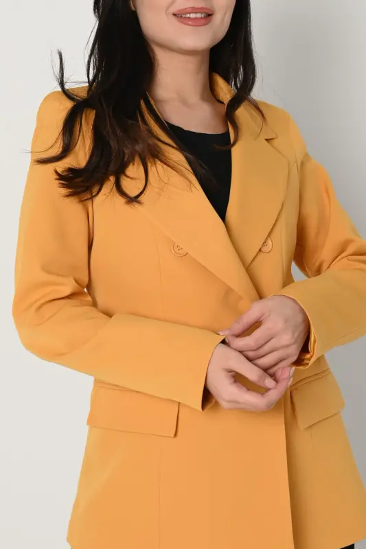 Ayollar astarli katta o'lchamli Blazer ko'ylagi 0101-1-To'q sariq - 1