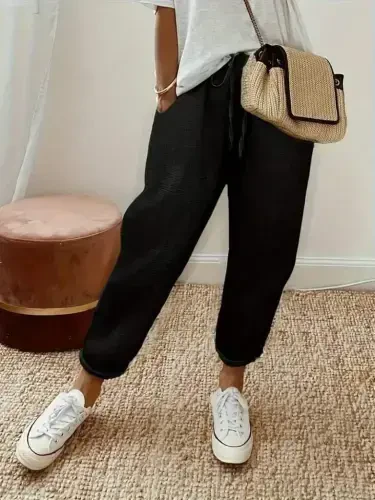 Ayollar baland belli elastik belbog'li belda bog'ich detallari bilan aerobin shimlar - 1