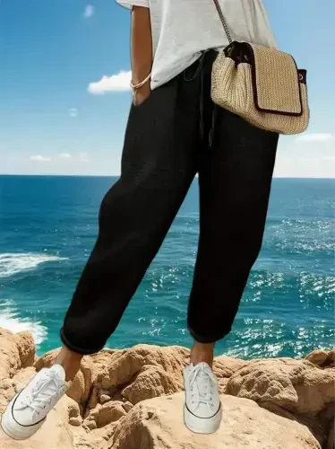 Ayollar baland belli elastik belbog'li belda bog'ich detallari bilan aerobin shimlar - 4