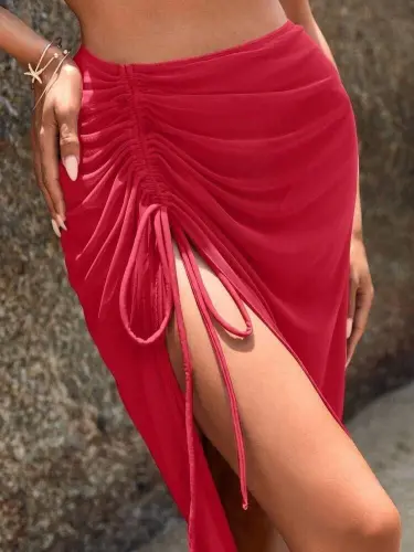 Ayollar baland belli yon tomonidan burmali uzun to'lli detalli pareo - BÜYÜKBEDENIZ (1)