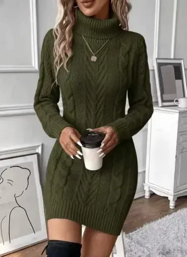 Ayollar Baliqchi Yoqa Mini Trikotaj Ko'ylak - BÜYÜKBEDENIZ (1)