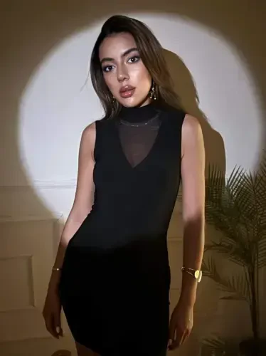 Ayollar Baliqchi Yoqa To‘r Detalli Yengsiz Mini Ko‘ylak - 4