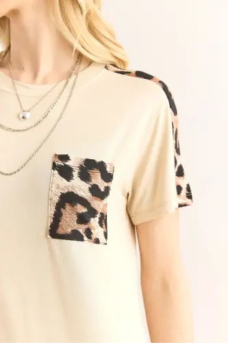 Ayollar Bej Leopard Bezakli Velosiped Yoqali Ko'ylak ELB- - 6