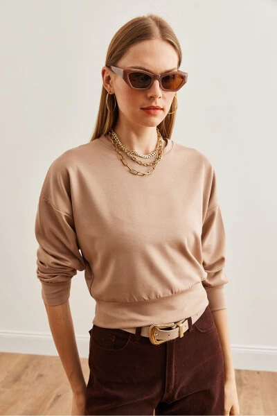 Ayollar bej Modal to‘qimali qisqa svitshot SWT-19000653 - OLALOOK (1)