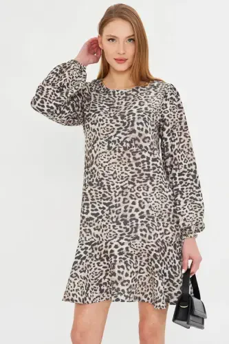 Ayollar bej yumaloq yoqali etek volanli yengil burmali - 1